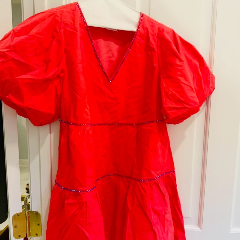 Vibrant Coral Puff Sleeve Dress
